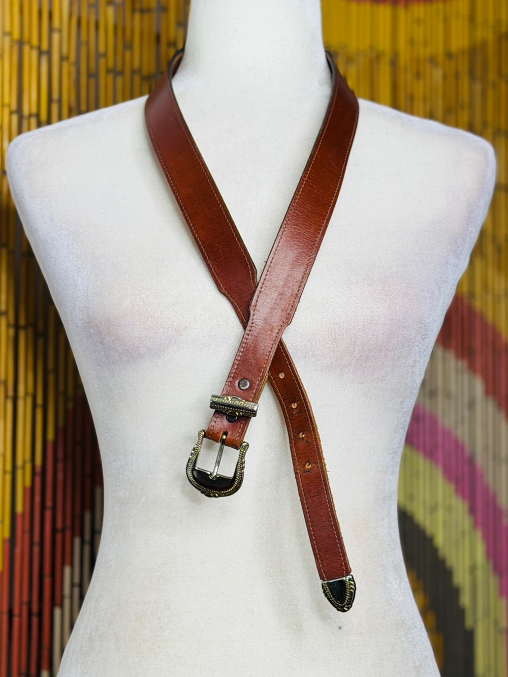 Vintage 90s USA Leather Western Removeable Buckle Belt